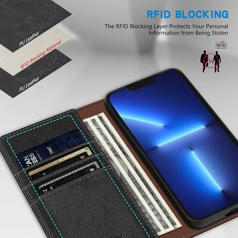 ZZXX for iPhone 13 Pro Wallet Case with [RFID Blocking] Card Slot Stand Strong Magnetic Leather Flip Fold Protective Phone Case for iPhone 13 Pro Case Wallet(Black-6.1 inch) in Saudi Arabia