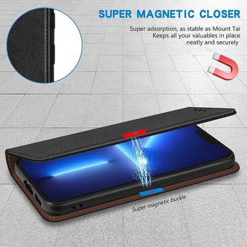 ZZXX for iPhone 13 Pro Wallet Case with [RFID Blocking] Card Slot Stand Strong Magnetic Leather Flip Fold Protective Phone Case for iPhone 13 Pro Case Wallet(Black-6.1 inch) in Saudi Arabia
