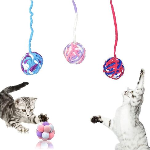 كرات لعبة القطط من أنديكر، 4 قطع كرات دفع للقطط 1 مع أجراس بالداخل، 3 كرات غزل للقطط مع لعبة تفاعلية للقطط للقطط الداخلية، كرات ضباب للقطط بألوان متنوعة لتمرين القطط كهدية ومحبي القطط (4) in Kuwait