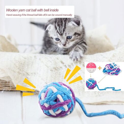 كرات لعبة القطط من أنديكر، 4 قطع كرات دفع للقطط 1 مع أجراس بالداخل، 3 كرات غزل للقطط مع لعبة تفاعلية للقطط للقطط الداخلية، كرات ضباب للقطط بألوان متنوعة لتمرين القطط كهدية ومحبي القطط (4) in Kuwait