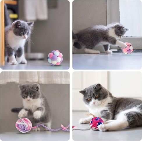 كرات لعبة القطط من أنديكر، 4 قطع كرات دفع للقطط 1 مع أجراس بالداخل، 3 كرات غزل للقطط مع لعبة تفاعلية للقطط للقطط الداخلية، كرات ضباب للقطط بألوان متنوعة لتمرين القطط كهدية ومحبي القطط (4) in Kuwait