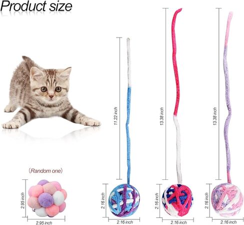 كرات لعبة القطط من أنديكر، 4 قطع كرات دفع للقطط 1 مع أجراس بالداخل، 3 كرات غزل للقطط مع لعبة تفاعلية للقطط للقطط الداخلية، كرات ضباب للقطط بألوان متنوعة لتمرين القطط كهدية ومحبي القطط (4) in Kuwait