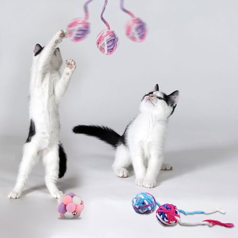 كرات لعبة القطط من أنديكر، 4 قطع كرات دفع للقطط 1 مع أجراس بالداخل، 3 كرات غزل للقطط مع لعبة تفاعلية للقطط للقطط الداخلية، كرات ضباب للقطط بألوان متنوعة لتمرين القطط كهدية ومحبي القطط (4) in Kuwait