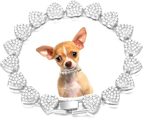 Serijoars Dog Chain Collar Heart Necklace Diamond Cuban Link Dog Collar Cat Necklaces Metal Cat Chains Pet Crystal Collars Jewelry Accessories for Dogs Cats (Silver, 8 Inches) in Kuwait