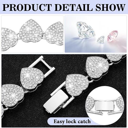 Serijoars Dog Chain Collar Heart Necklace Diamond Cuban Link Dog Collar Cat Necklaces Metal Cat Chains Pet Crystal Collars Jewelry Accessories for Dogs Cats (Silver, 8 Inches) in Kuwait