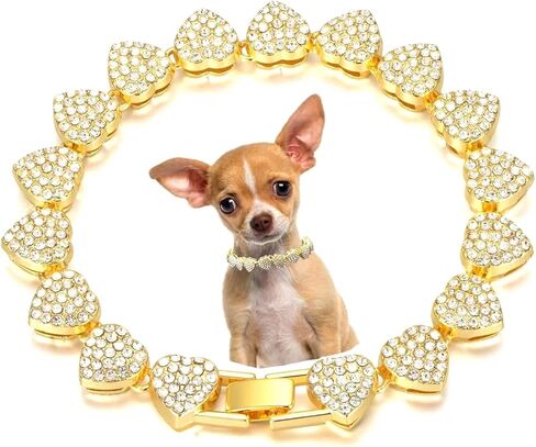 Serijoars Dog Chain Collar Heart Necklace Diamond Cuban Link Dog Collar Cat Necklaces Metal Cat Chains Pet Crystal Collars Jewelry Accessories for Dogs Cats (Silver, 8 Inches) in Kuwait