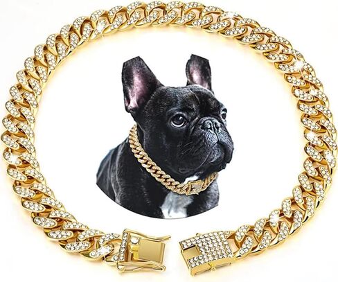 Serijoars Dog Chain Collar Diamond Cuban Link Dog Collar 13mm Wide Metal Puppy Necklace Cute Fashion Jewelry Accessories for Small Medium Large Pets Cats (Gold, 8 Inches) in Saudi Arabia