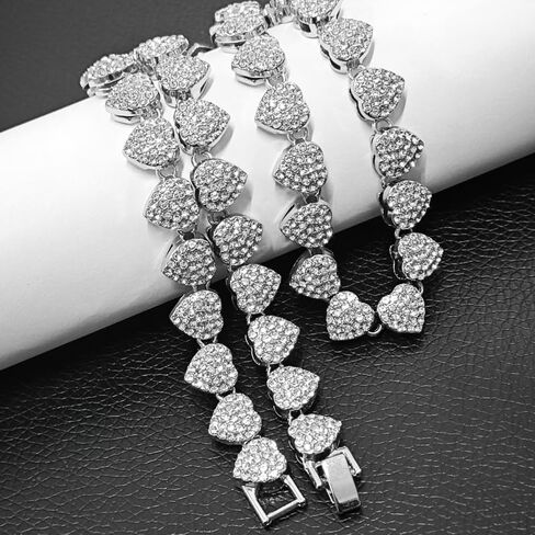 Serijoars Dog Chain Collar Heart Necklace Diamond Cuban Link Dog Collar Cat Necklaces Metal Cat Chains Pet Crystal Collars Jewelry Accessories for Dogs Cats (Silver, 8 Inches) in Kuwait