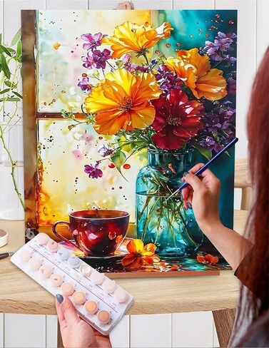 LWZAYS Flower Paint by Numbers Kits for Adults, Flowers Paint by Numbers Kits on Canvas, DIY Flowers Oil Painting Drawing Paintworks Gifts for Home Decor Without Frame, 16x20in in Saudi Arabia