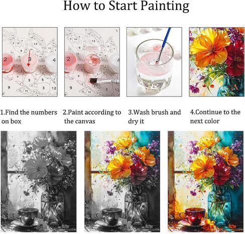 LWZAYS Flower Paint by Numbers Kits for Adults, Flowers Paint by Numbers Kits on Canvas, DIY Flowers Oil Painting Drawing Paintworks Gifts for Home Decor Without Frame, 16x20in in Saudi Arabia