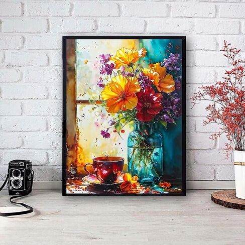 LWZAYS Flower Paint by Numbers Kits for Adults, Flowers Paint by Numbers Kits on Canvas, DIY Flowers Oil Painting Drawing Paintworks Gifts for Home Decor Without Frame, 16x20in in Saudi Arabia