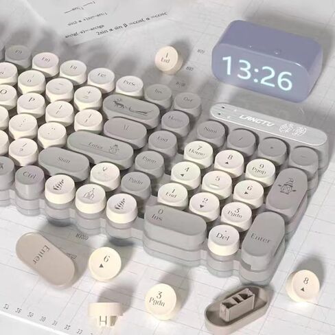 Skeleton Punkston Wireless Keyboard, Bluetooth/2.4G/Type-C with RGB Backlit,Lightweight and Convenient for Game and Office,Stylish Round Keycaps for Windows/Mac/PC. (Grey 102) in Saudi Arabia