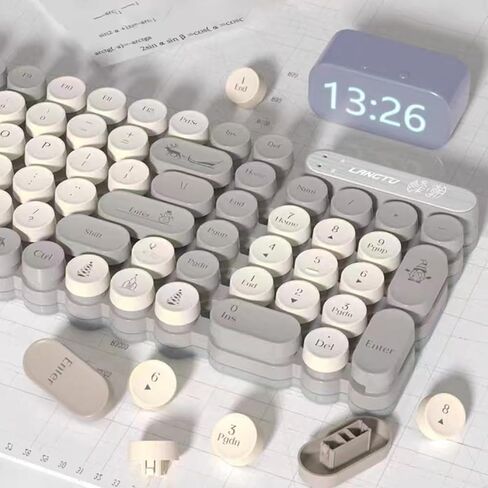 لوحة مفاتيح لاسلكية Skeleton Punkston، بلوتوث/2.4G/Type-C مع إضاءة خلفية RGB، خفيفة الوزن ومريحة للألعاب والمكتب، أغطية مفاتيح مستديرة أنيقة لنظام التشغيل Windows/Mac/PC. (رمادي 102) in Saudi Arabia