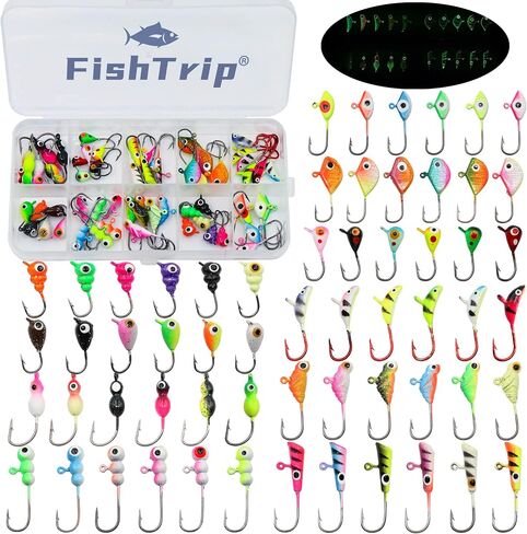 Ice Fishing Jigs Kit, 30/60Pcs Glow Ice Fishing Lure Set for Winter Ice Jigging Crappie Sunfish Perch Panfish Walleye Pike Jigs, Ice Fishing Gear with Storage Box in Kuwait