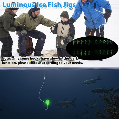 Ice Fishing Jigs Kit, 30/60Pcs Glow Ice Fishing Lure Set for Winter Ice Jigging Crappie Sunfish Perch Panfish Walleye Pike Jigs, Ice Fishing Gear with Storage Box in Kuwait