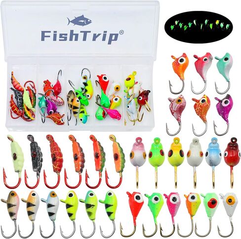 Ice Fishing Jigs Kit, 30/60Pcs Glow Ice Fishing Lure Set for Winter Ice Jigging Crappie Sunfish Perch Panfish Walleye Pike Jigs, Ice Fishing Gear with Storage Box in Kuwait