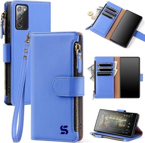 Compatible with Samsung Galaxy Note 20 5G Wallet Case with Card Holder,PU Leather Phone Case Flip Protective Cover Wrist Strap Zipper Credit Card Slots RFID Blocking Women Men,Wine Red in Kuwait