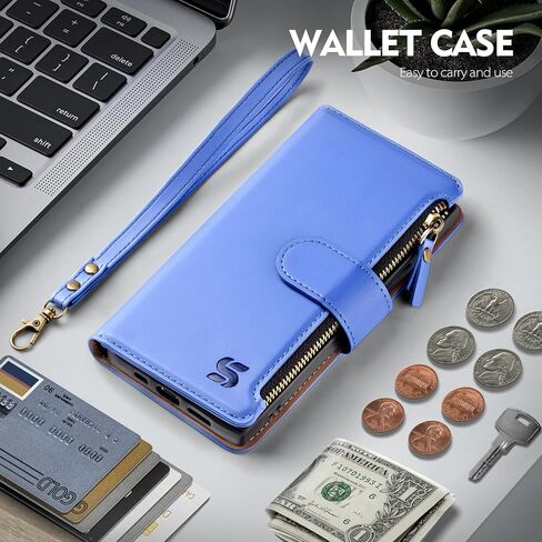 Compatible with Samsung Galaxy Note 20 5G Wallet Case with Card Holder,PU Leather Phone Case Flip Protective Cover Wrist Strap Zipper Credit Card Slots RFID Blocking Women Men,Wine Red in Kuwait