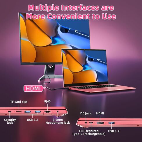 كمبيوتر محمول 18 بوصة، كمبيوتر محمول مع ذاكرة وصول عشوائي 36 جيجابايت و128 جيجابايت EMMC+2048 جيجابايت SSD، سيليرون N5095 رباعي النواة (حتى 2.9 جيجاهرتز)، فتحة 180 زاوية، بطارية 8000 مللي أمبير في الساعة، WiFi6، USB 3.2 * 3، HDMI، كاميرا ويب، نوع C (وردي) in Kuwait