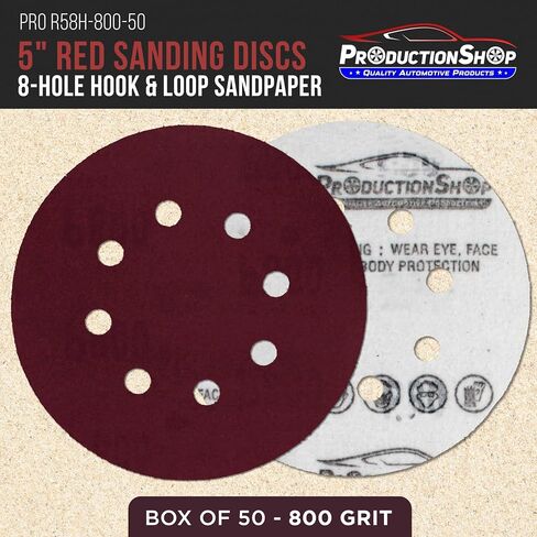 5" Red 8-Hole Pattern Sanding Discs, 50 Disc Variety Pack, Grits 80, 100, 120, 150, 180, 220, 320, 400, 600, 800 - Hook & Loop Sandpaper for Random Orbital Sanders - Woodworking, Paint in Kuwait