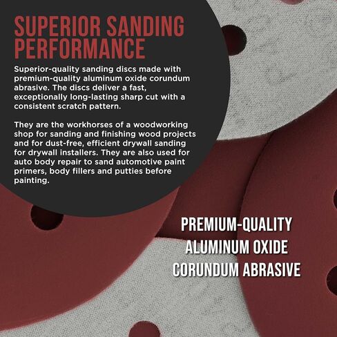 5" Red 8-Hole Pattern Sanding Discs, 50 Disc Variety Pack, Grits 80, 100, 120, 150, 180, 220, 320, 400, 600, 800 - Hook & Loop Sandpaper for Random Orbital Sanders - Woodworking, Paint in Kuwait