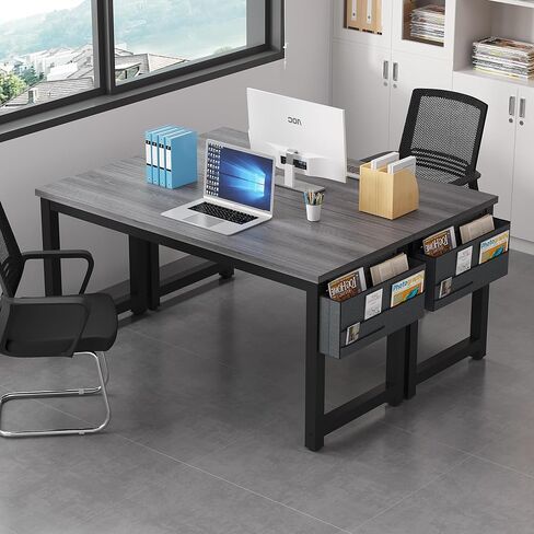 Large Computer Desk - 63 Inch Home Office Desk Study Student Writing Table Gaming Desk Wood Modern Simple Table with Storage Bag & Headphone Hooks, Black in Saudi Arabia