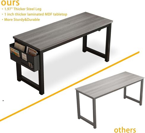 Large Computer Desk - 63 Inch Home Office Desk Study Student Writing Table Gaming Desk Wood Modern Simple Table with Storage Bag & Headphone Hooks, Black in Saudi Arabia
