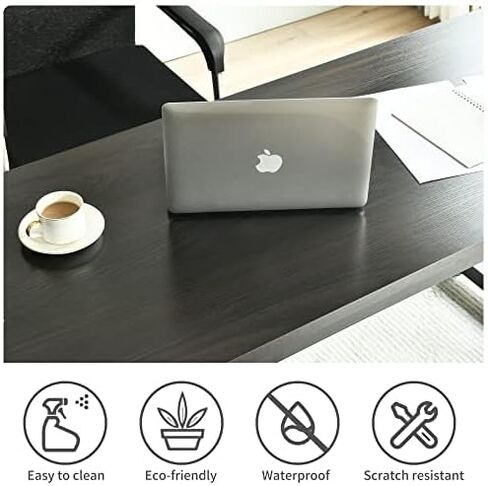 Large Computer Desk - 63 Inch Home Office Desk Study Student Writing Table Gaming Desk Wood Modern Simple Table with Storage Bag & Headphone Hooks, Black in Saudi Arabia