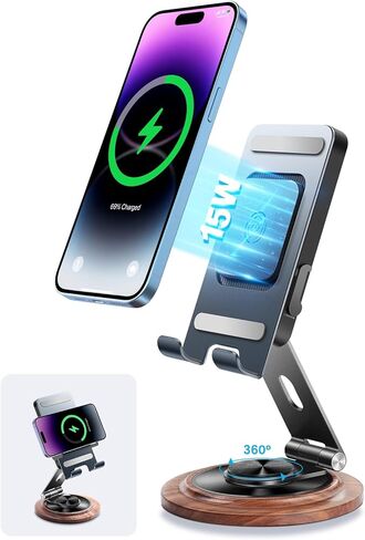 حامل شاحن الهاتف مع ارتفاع قابل للتعديل وزاوية ودوران 360 درجة، حامل هاتف خلوي معدني قابل للطي للمكتب والشحن والتشغيل، متوافق مع Samsung Galaxy S24/S23/S22، iPhone 15/14/13 Pro Max إلخ in Kuwait