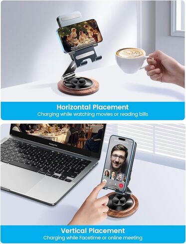 حامل شاحن الهاتف مع ارتفاع قابل للتعديل وزاوية ودوران 360 درجة، حامل هاتف خلوي معدني قابل للطي للمكتب والشحن والتشغيل، متوافق مع Samsung Galaxy S24/S23/S22، iPhone 15/14/13 Pro Max إلخ in Kuwait