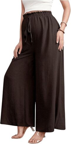 OYOANGLE Women's Maternity Wide Leg Palazzo Pants Drawstring Elastic Waist Loose Fit Flowy Long Pants in Saudi Arabia