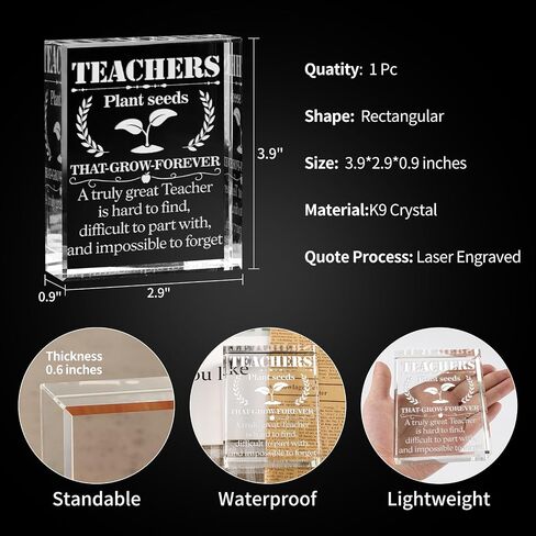Teacher Appreciation Gifts, Laser Engrave Crystal Keepsake Plaque Thank You Gifts for Teacher Gifts from Student, End of Year Teacher Gifts, Best Teacher Gifts for Birthday Christmas in Saudi Arabia