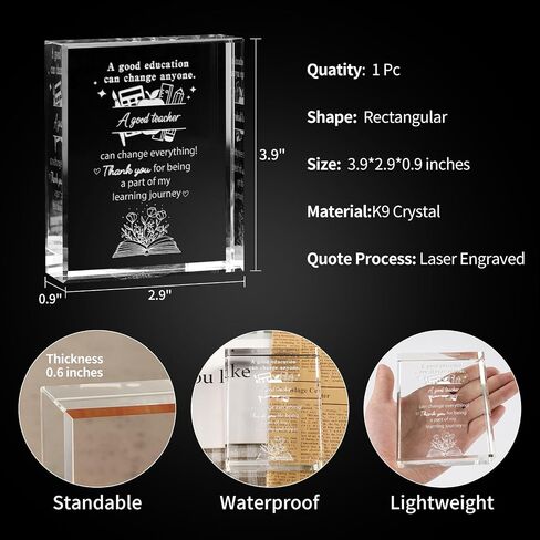 Teacher Appreciation Gifts, Laser Engrave Crystal Keepsake Plaque Thank You Gifts for Teacher Gifts from Student, End of Year Teacher Gifts, Best Teacher Gifts for Birthday Christmas in Saudi Arabia