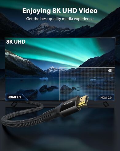 كابل Stouchi 8K HDMI 2.1 بطول 8 أقدام (عبوة من قطعتين) بسرعة 48 جيجابت في الثانية و4K@120 هرتز in Kuwait