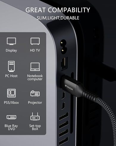 كابل Stouchi 8K HDMI 2.1 بطول 8 أقدام (عبوة من قطعتين) بسرعة 48 جيجابت في الثانية و4K@120 هرتز in Kuwait