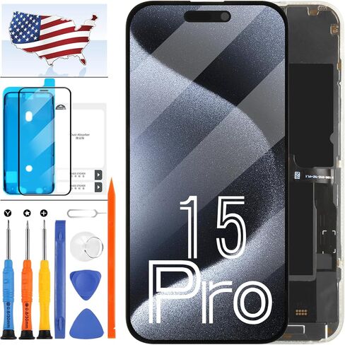استبدال شاشة OLED لهاتف iPhone 15 Pro، 6.1 بوصة لهاتف iPhone 15 Pro A2848، A3101، A3104، A3102، جزء إصلاح رقمي لشاشة LCD تعمل باللمس ثلاثي الأبعاد مع مجموعة أدوات وواقي شاشة in Saudi Arabia