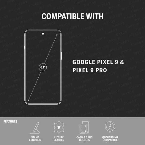 حافظة جلدية TORRO متوافقة مع Google Pixel 9 / Pixel 9 Pro - حافظة محفظة جلدية فاخرة مع مسند وفتحات للبطاقات (أسود) in Kuwait