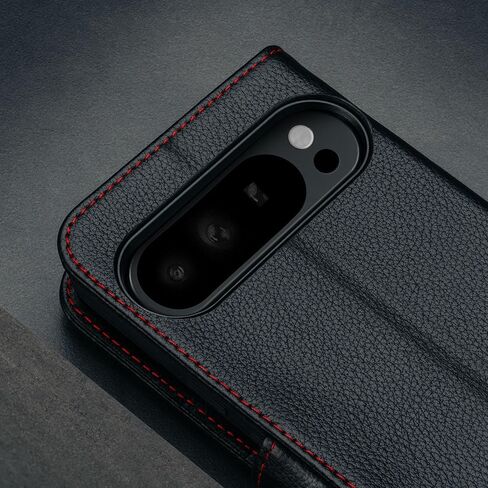 حافظة جلدية TORRO متوافقة مع Google Pixel 9 / Pixel 9 Pro - حافظة محفظة جلدية فاخرة مع مسند وفتحات للبطاقات (أسود) in Kuwait