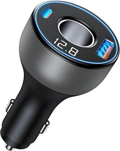 [4 in 1] USB C Car Charger Adapter, 142W [PD30W&QC3.0] 12V/24V Cigarette Lighter Adapter USB Socket Splitter, 2 Port Fast Charging Car USB Charger with LED Voltmeter for iPhone 16/ Samsung S24/iPad in Saudi Arabia