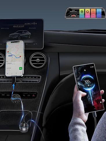 [4 in 1] USB C Car Charger Adapter, 142W [PD30W&QC3.0] 12V/24V Cigarette Lighter Adapter USB Socket Splitter, 2 Port Fast Charging Car USB Charger with LED Voltmeter for iPhone 16/ Samsung S24/iPad in Saudi Arabia