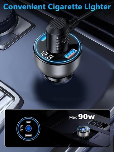 [4 in 1] USB C Car Charger Adapter, 142W [PD30W&QC3.0] 12V/24V Cigarette Lighter Adapter USB Socket Splitter, 2 Port Fast Charging Car USB Charger with LED Voltmeter for iPhone 16/ Samsung S24/iPad in Saudi Arabia
