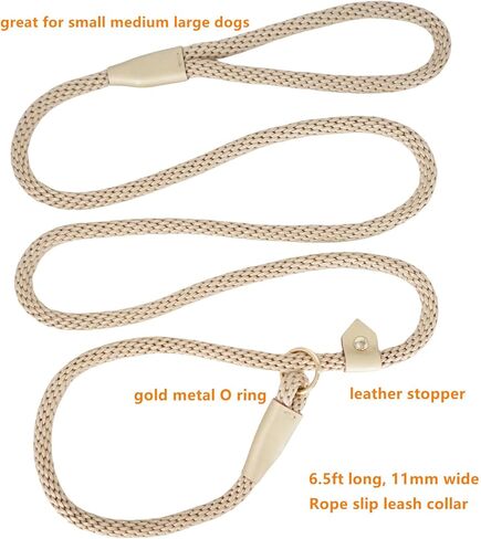 6.5ft Pet Slip Leash, Dog Lead and Collar Combo, Gentle Lead Leash, Recall Training Leash for Small Medium Large Dogs (Tan, 6.5ft x 11mm) in Saudi Arabia