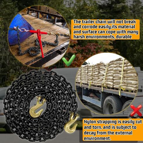Grade 80 Transport Binder Chain,25FT 3/8" Trailer Safety Chains with Clevis Grab Hooks,7100 Lbs Safe Working Load Heavy Duty Chain for Lifting Loading Tie Down Fixed Cargo Flatbed Truck in Saudi Arabia