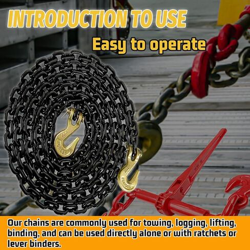 Grade 80 Transport Binder Chain,25FT 3/8" Trailer Safety Chains with Clevis Grab Hooks,7100 Lbs Safe Working Load Heavy Duty Chain for Lifting Loading Tie Down Fixed Cargo Flatbed Truck in Saudi Arabia
