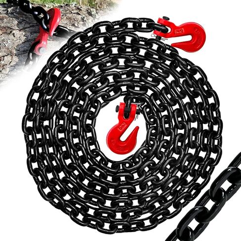 Grade 80 Transport Binder Chain,25FT 3/8" Trailer Safety Chains with Clevis Grab Hooks,7100 Lbs Safe Working Load Heavy Duty Chain for Lifting Loading Tie Down Fixed Cargo Flatbed Truck in Saudi Arabia