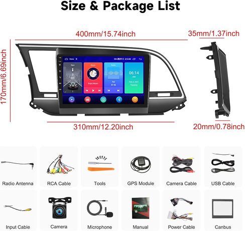 SIXTOP [2+64G] ستيريو سيارة Android لسيارة Hyundai Elantra 2016-2018 ترقية بديلة لراديو Carplay Android Auto Mirror Link 30 سمة 9 بوصة تعمل باللمس وحدة رئيسية FM GPS بلوتوث + كاميرا احتياطية وميكروفون in Kuwait
