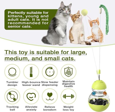 Cat Interactive Toys for Indoor Cats Kitten Wand Toy Weight Loss Lose Kitty Tracking Balls Slow Food Dispenser Feeder Treat Dispensing Feeding Pet Supplies Birthday Gift UV7 in Saudi Arabia