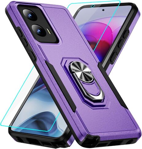 حافظة Moto G Stylus 5G 2024 مع واقي شاشة: حافظة هاتف متينة مقاومة للصدمات من الدرجة العسكرية مع مسند حلقي لهاتف - Motorola G Stylus 5G 2024 أسود in Kuwait