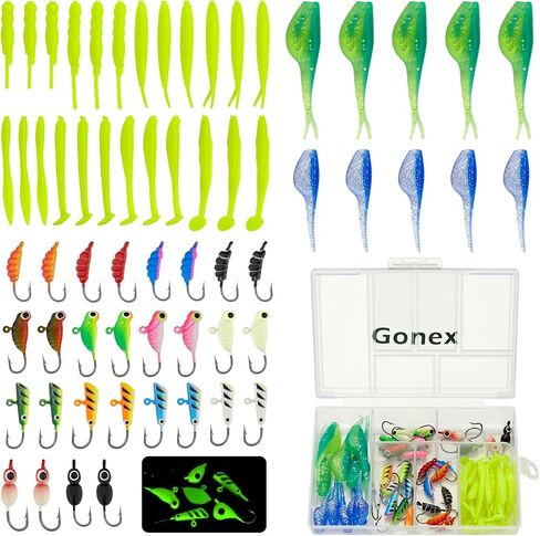 Gonex Ice Fishing Jig Kit Ice Fishing Lure Set for Walleye Perch Panfish Crappie Jigs 62PCS/106PCS in Saudi Arabia