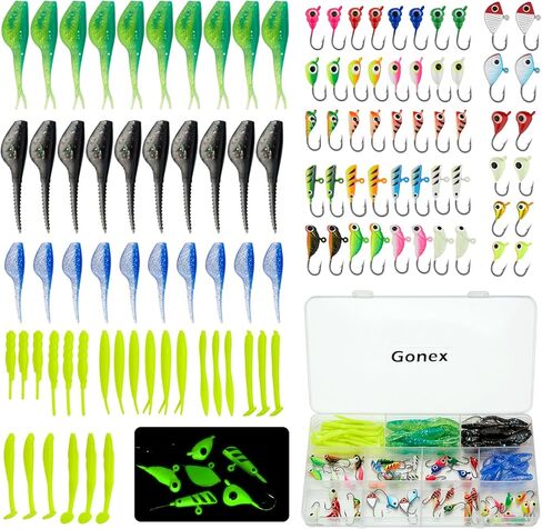 مجموعة أدوات صيد الأسماك على الجليد من Gonex مجموعة طُعم صيد الأسماك على الجليد لصيد السمك من أجل جثم بانفيش كرابي الرقص 62 قطعة/106 قطعة in Kuwait